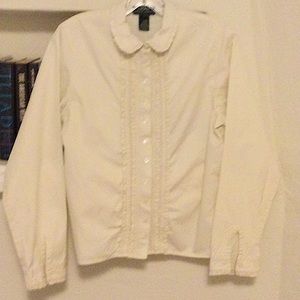 Rare Lauren Ralph Lauren cream blouse with ruffle & eyelet detail.  M